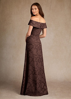 Azazie Medford Final Sale Ganache A-Line Off the Shoulder Floral Burnout Dress image3