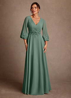 Azazie Yorba vestidos de madre de la novia Vestido de Eucalipto de Gasa de Corte en A con Encaje image1