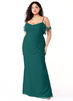 Azazie Emeralda Bridesmaid Dresses Peacock Sheath Off the Shoulder Chiffon Dress image7