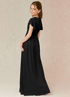 Azazie Mosley Junior Black A-Line Ruched Mesh Dress image2