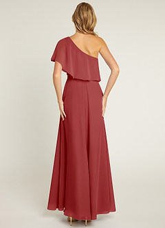 Azazie Lizzy Bridesmaid Dresses Rust A-Line One Shoulder Chiffon Dress image2