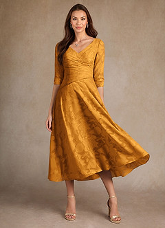 Azazie Durant Kleider für die Brautmutter A-Linie Plissee Blumen-Burnout Kleid Butterscotch image2