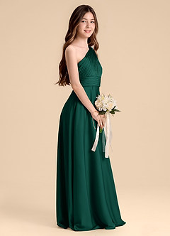 Azazie Charlize Junior Vestido de Esmeralda de Satén Elástico de Corte en A con Plisado image5