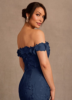 Azazie Lotta Mother of the Bride Dresses Dark Navy Mermaid Off the Shoulder Lace Dress image6