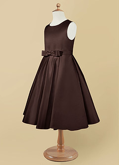 Azazie Coco Flower Girl Dresses Ganache A-Line Bow Matte Satin Dress image7