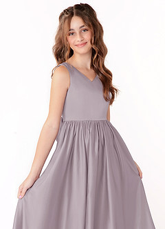 Azazie Hathaway Junior A-Linie Schleifen Matte Satin Kleid Dämmerung image5