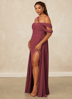 Christian Siriano Bridal for Azazie 1014 Bridesmaid Dresses Merlot A-Line Off the Shoulder Chiffon Dress image14