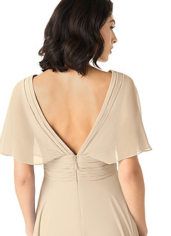 Azazie Pamela Bridesmaid Dresses Champagne A-Line V-Neck Pleated Chiffon Dress image5