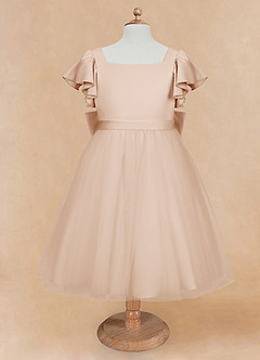 Azazie Kaeya Flower Girl Dresses English Rose A-Line Bow Tulle Dress image5