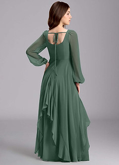 Azazie Clara Junior Abito A-Line in Chiffon Blusa Muschio Marino image8