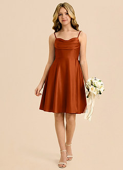 Azazie Bear Junior Paprika A-Line Sweetheart Neckline Stretch Satin Dress image1