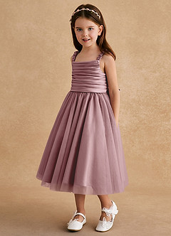 Azazie Gabbie Blumenmädchenkleider A-Linie Plissee Matte Satin Kleid Altrosa image5