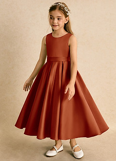 Azazie Junebuj Flower Girl Dresses Paprika Ball-Gown Pleated Matte Satin Dress image3