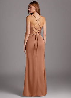 Azazie Brookelle Bridesmaid Dresses Bronzer Sheath Sweetheart Corset Stretch Satin Dress image3