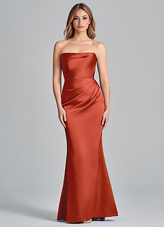 Azazie Olea 신부 들러리 드레스 인어 스트랩리스 스트레치 새틴 바닥 길이 드레스 image3