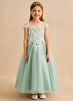 Azazie Dandelion Flower Girl Dresses Agave Ball-Gown Lace Dress image4