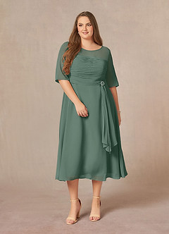 Azazie Naomi Mother of the Bride Dresses Sea Moss A-Line Boatneck Pleated Chiffon Dress image12