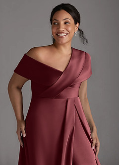 Azazie Milton vestidos de madre de la novia Vestido de Merlot de Satén Elástico de Corte En A con Plisado image13