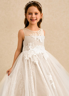 Azazie Addison Flower Girl Dresses White Alabaster Ball-Gown Sequins Tulle Dress image5
