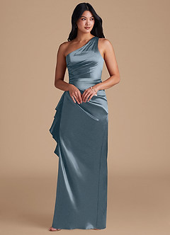 Azazie Latrice Bridesmaid Dresses Twilight Sheath One Shoulder Metallic Satin Dress image6