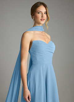 Azazie Ayla Abiti da Damigella Abito A-Line in Chiffon Scollo a Cuore Blu Acciaio image6