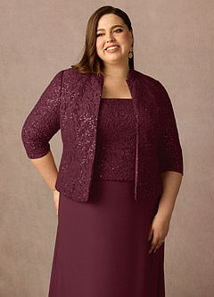 Azazie Cornelia Mother of the Bride Dresses Cabernet Sheath Square Neckline Sequins Chiffon Dress image25