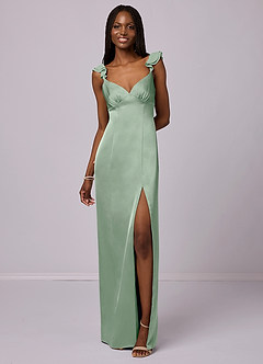 Barbie ♥ Azazie Bridesmaid Dresses Agave Sheath Stretch Satin Dress image4