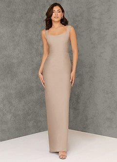 Azazie Flori Bridesmaid Dresses Taupe Sheath Square Neckline Chiffon Dress image1