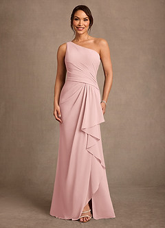 Azazie Floy Mother of the Bride Dresses Powder Pink Sheath One Shoulder Chiffon Dress image1