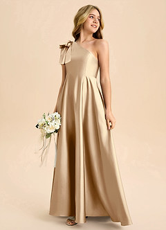 Azazie Penguin Junior Abito A-Line in Raso Elasticizzato Fiocco Champagne image6