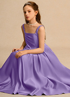 Azazie Mochi Girl Flower Girl Klänningar Klä Balklänning i Matt satäng Plisserad image3