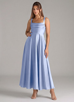 Azazie Shaude Bridesmaid Dresses Ice A-Line Pleated Stretch Satin Dress image1