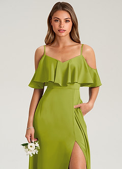 Azazie Jean Brautjungfernkleider Eine Linie Schulterfrei Stretch-Satin Kleid Zitronengras image6