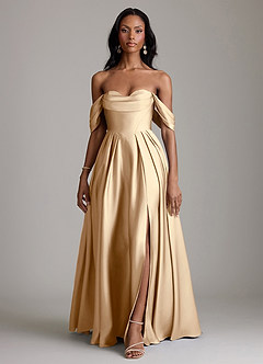 Azazie Loisa Abiti da Damigella Abito A-Line in Raso Elasticizzato a Spalla Scoperta Champagne image7