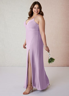 Azazie Becca Bridesmaid Dresses Frosted Lilac Sheath V-Neck Chiffon Dress image9