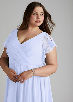Azazie Zella Robes de demoiselle d'honneur Robe Trapèze en Mousseline de soie Dentelle Lavande image6