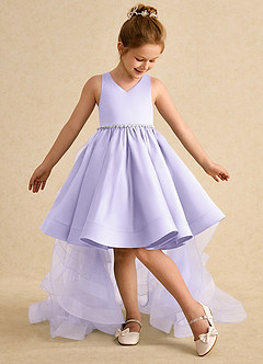 Azazie Julietta Flower Girl Dresses Lilac Ball-Gown Convertible Tulle Dress image5