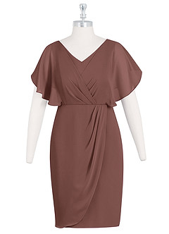 Azazie Julia Mother of the Bride Dresses Espresso Sheath V-Neck Pleated Chiffon Dress image6