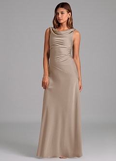 Azazie Nerine Bridesmaid Dresses Taupe A-Line Pleated Stretch Satin Dress image1