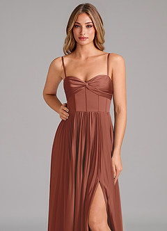 Azazie Akiko Bridesmaid Dresses Auburn A-Line Sweetheart Neckline Stretch Satin Dress image8