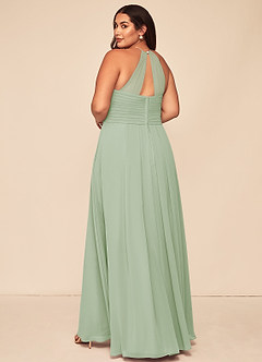 Azazie Ginger Bridesmaid Dresses Dusty Sage A-Line Halter Pleated Chiffon Dress image11