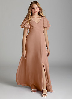 Azazie Kimber Junior Champagne Rose A-Line Pleated Chiffon Dress image1