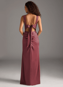 Azazie Jesaphine Robes de demoiselle d'honneur Robe Fourreau en Satin extensible Arc Merlot image5