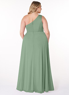 Azazie Brooke Bridesmaid Dresses Matcha A-Line One Shoulder Mesh Dress image7