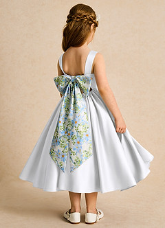 Azazie Doodlebug Abiti da Ragazza di Fiori Abito A-Line in Raso Opaco Fiocco Bianco image3