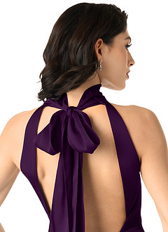 Azazie x Delaney Bridesmaid Dresses Grape Sheath High Neck Stretch Satin Dress image5
