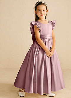 Azazie Piglette Robe Demoiselle D'honneur Fillette Robe Trapèze en Mat Satiné Arc Rose Poussiéreuse image5