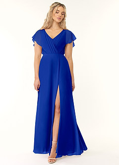 Azazie Rylee Brautjungfernkleider A-Linie Plissee Chiffon Kleid Königsblau image1