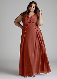 Azazie Organa Robes de demoiselle d'honneur Robe Trapèze en Mousseline de soie Plissée Auburn image8