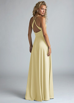 Azazie Davis Jurken voor bruidsmeisjes Jurk van Stretch Satijn met A-Lijn Geplooid Citroensorbet image3